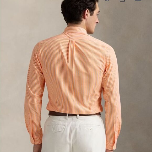 Ralph Lauren Orange Striped Classic Fit Button Down Shirt Size 16 1/2 - Picture 9 of 9